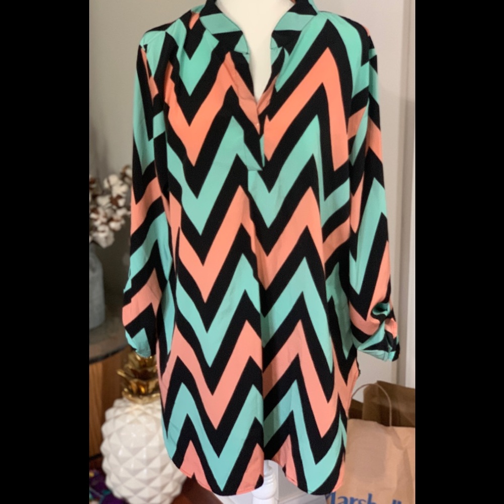 Chevron top or dress or tunic teal peach black